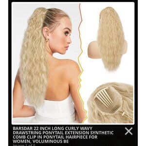 New 22 Inch Curly Wavy Ponytail Extension Blonde